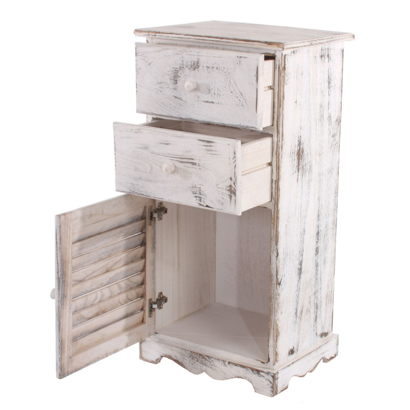 Commode / armoire, 2 tiroirs, 1 porte, 40x32x80cm, shabby, vintage, blanc