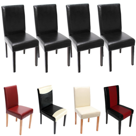 Lot de 4 chaises de séjour Littau, cuir reconstitué, noir, pieds foncés