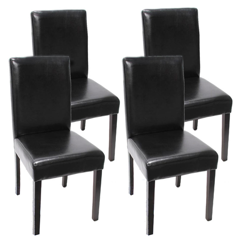 Lot de 4 chaises de séjour Littau, cuir reconstitué, noir, pieds foncés