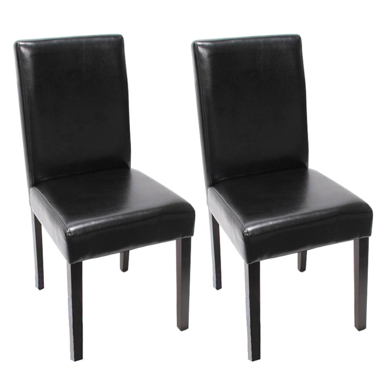 Lot de 4 chaises de séjour Littau, cuir reconstitué, noir, pieds foncés