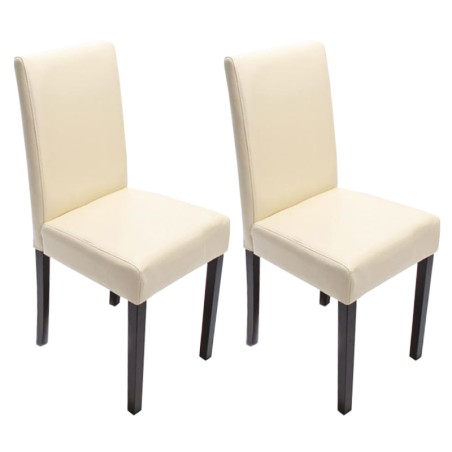 Lot de 2 chaises de salle à manger Littau, cuir, crème, pieds foncés