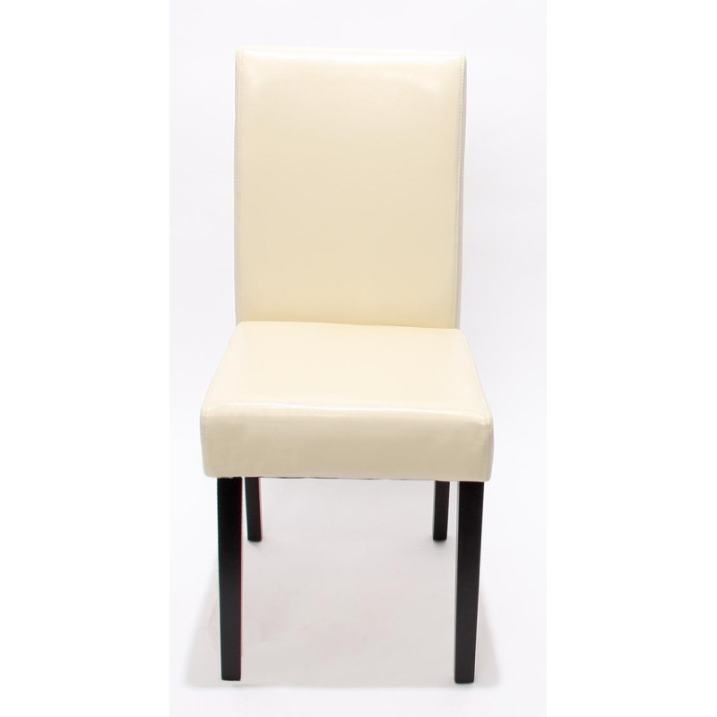 Lot de 2 chaises de salle à manger Littau, cuir, crème, pieds foncés