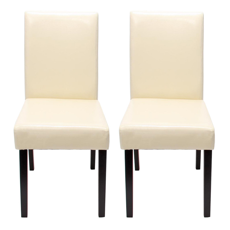 Lot de 2 chaises de salle à manger Littau, cuir, crème, pieds foncés