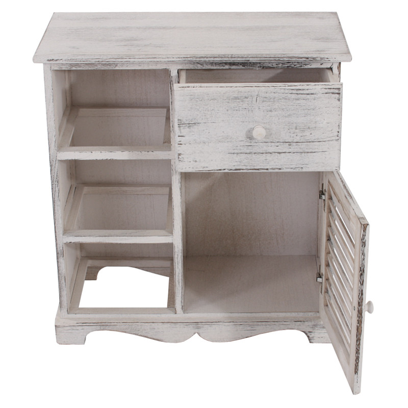 Commode / table d'appoint / armoire, 3 paniers, 1 tiroir, 60x30x63cm, shabby, vintage, blanc