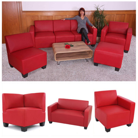 Canapé-élément pouf repose-pied Lyon, modulaire, simili-cuir, rouge