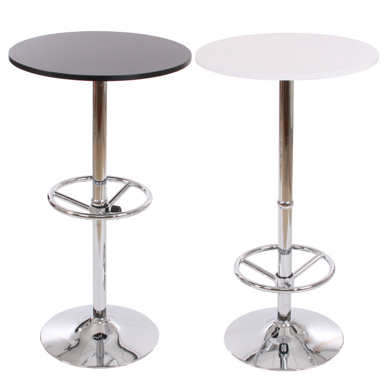 Table de bar / table haute Bari, ronde, avec repose-pied, 109x60x60cm, noir