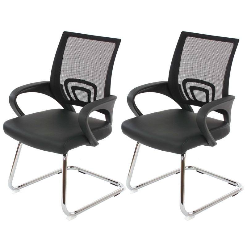 Lot de 2 chaises de conférence / réunion Ancona, simili-cuir, noir