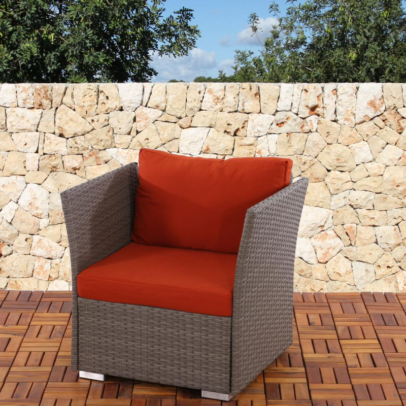 Fauteuil de jardin Siena polyrotin pr milieu gastronomique - gris, coussins bordeaux