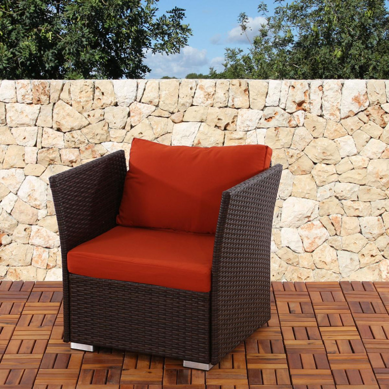 Fauteuil de jardin Siena polyrotin pr milieu gastronomique - brun foncé, coussins bordeaux