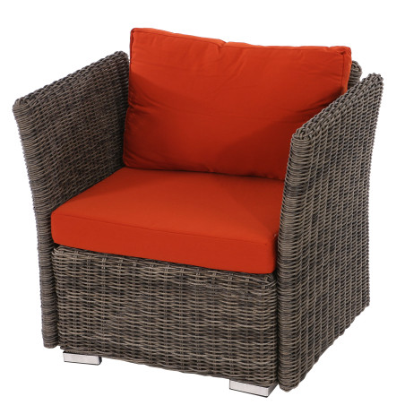 Fauteuil de jardin Siena polyrotin pr milieu gastronomique - taupe, coussins bordeaux