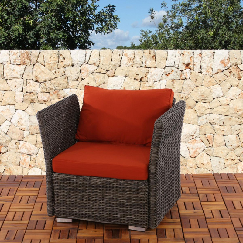 Fauteuil de jardin Siena polyrotin pr milieu gastronomique - taupe, coussins bordeaux