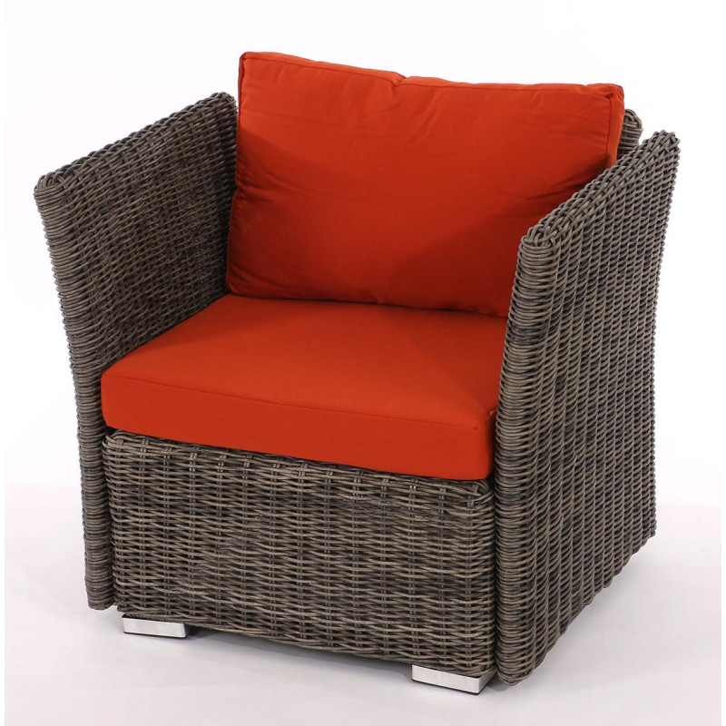 Fauteuil de jardin Siena polyrotin pr milieu gastronomique - taupe, coussins bordeaux