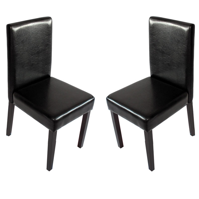 Lot de 4 chaises de séjour Littau - simili-cuir, noir, pieds foncés