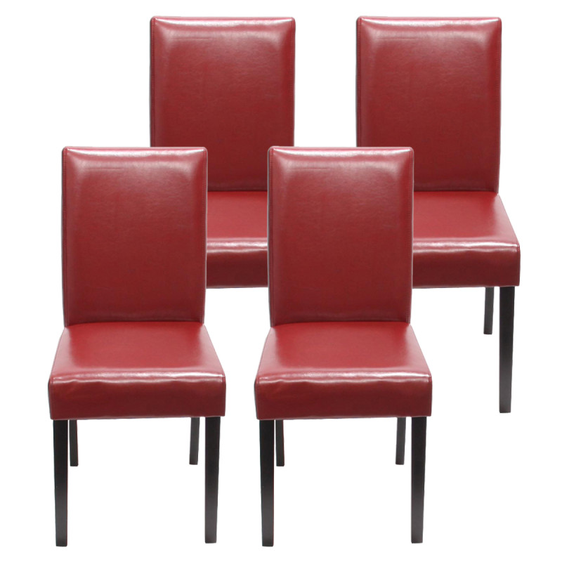 Lot de 4 chaises de séjour Littau - simili-cuir, rouge, pieds foncés