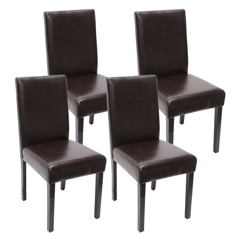 Lot de 4 chaises de séjour Littau - simili-cuir, marron, pieds foncés
