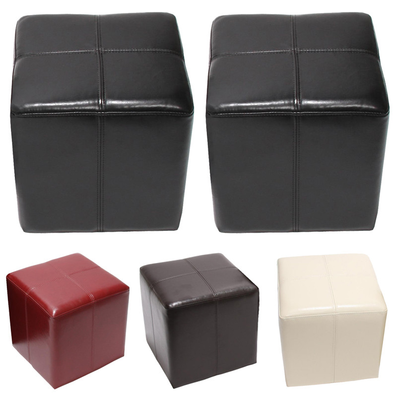 2x tabouret pouf dé Onex, cuir, 36x36x36cm - noir