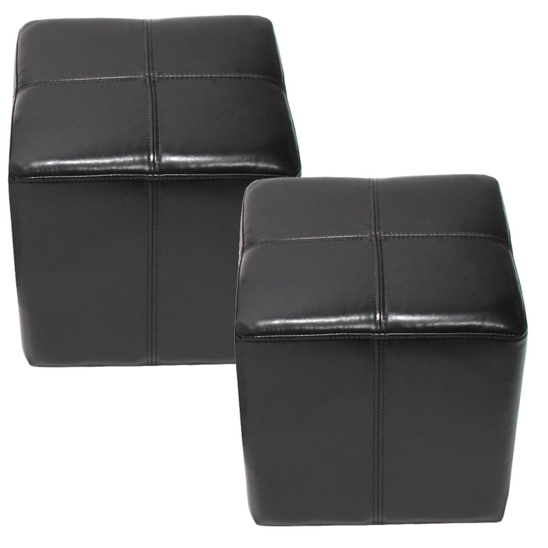 2x tabouret pouf dé Onex, cuir, 36x36x36cm - noir