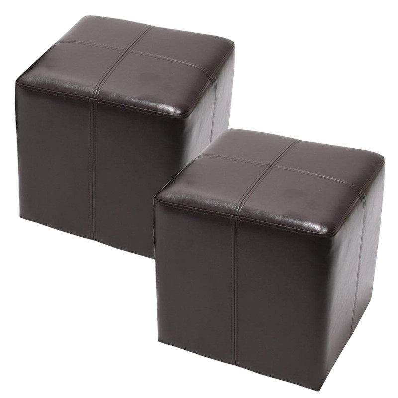 2x tabouret / pouf / dé Onex, cuir, 36x36x36cm - marron