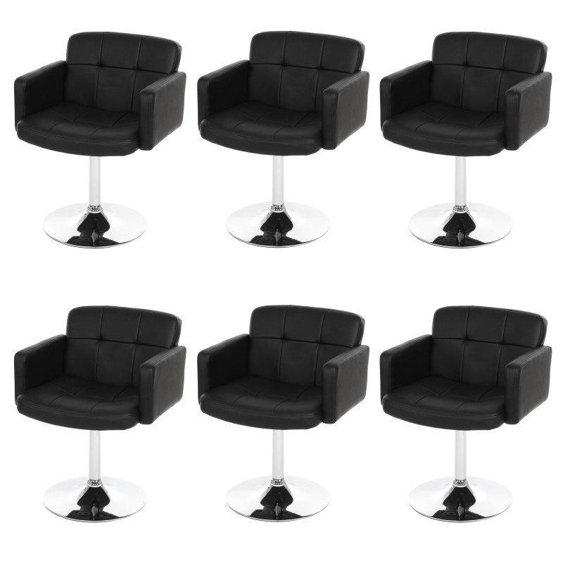 Lot de 6 chaises de séjour Orlando, pivotant, similicuir - noir