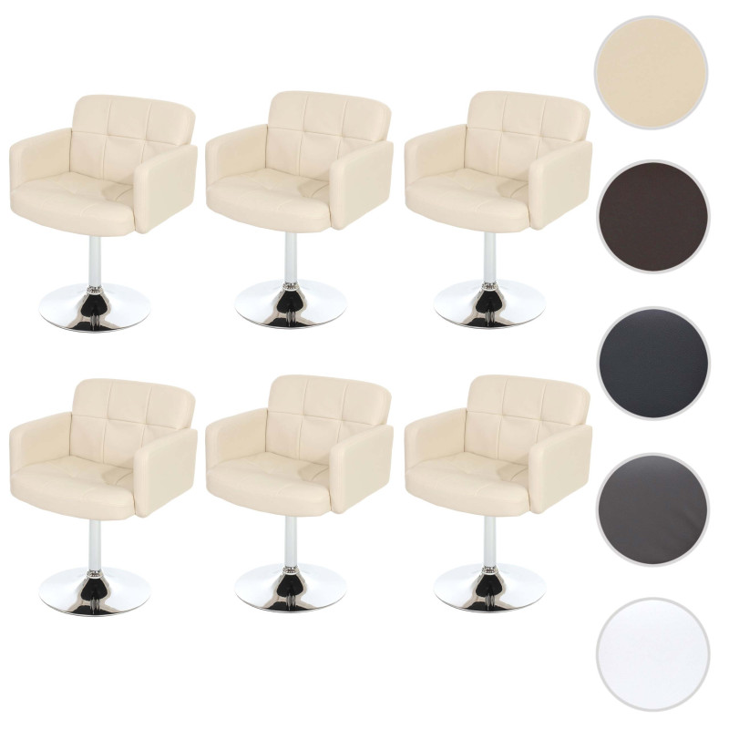 Lot de 6 chaises de séjour Orlando, pivotant, similicuir - crème