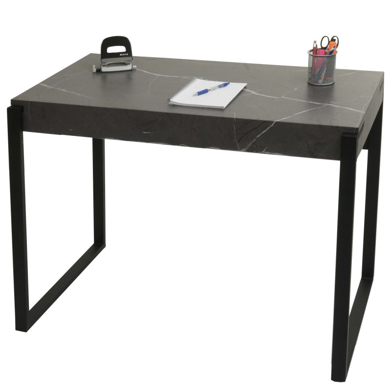 Bureau table d'ordinateur de bureau, métal 100x54cm - aspect marbre gris