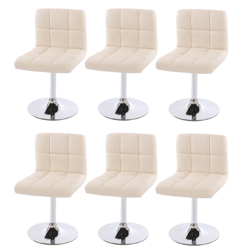 Lot de 6 chaises Kavala, chaises pivotantes, similicuir, chrome - crème