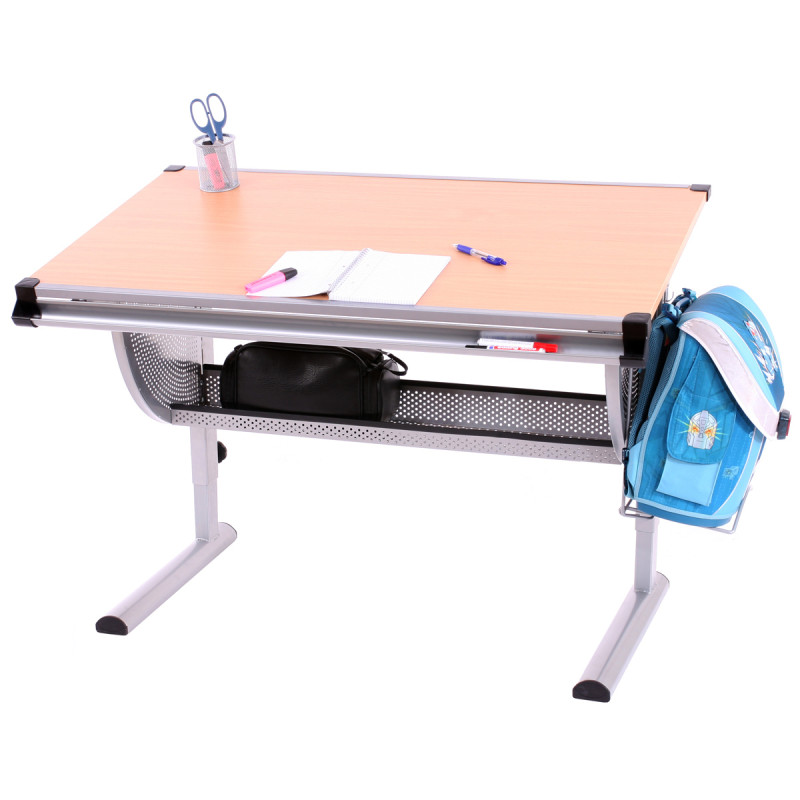 Bureau enfant Oxford, plateau inclinable, hauteur réglable, rose