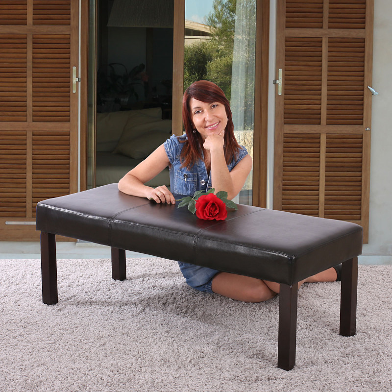 Banc banquette Ambato, similicuir brillant, 120x49x43cm, noir