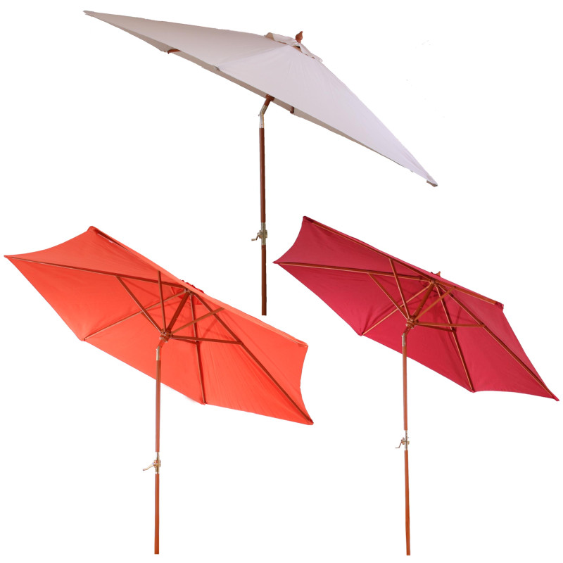 Parasol de jardin en bois parasol de marché Florida 3m, stable, inclinable, manivelle - terre cuite