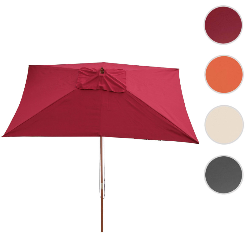 Parasol en bois, parasol de jardin Florida, parasol de marché, rectangulaire 2x3m - bordeaux