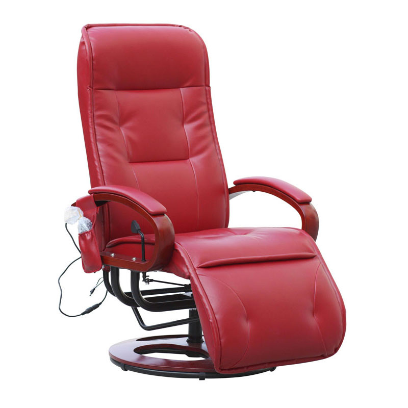 Fauteuil de massage / de relaxation Arles II, pivotant, cuir reconstitué, rouge