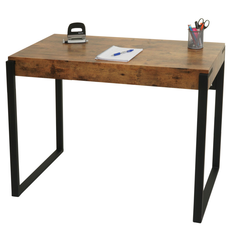 Bureau table d'ordinateur, table de travail, métal 100x54cm - chêne sauvage foncé