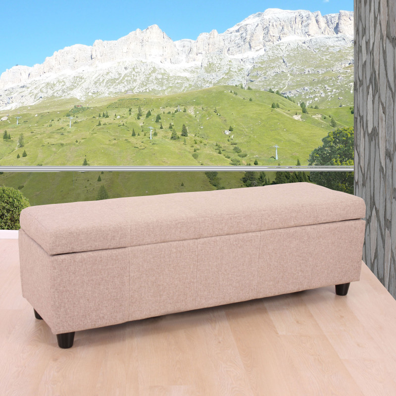 Banc/banquette/coffre de rangement Kriens, 112x45x45cm, tissu, beige