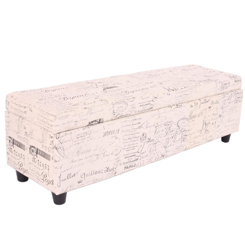 Banc/banquette/coffre de rangement Kriens, 112x45x45cm, tissu, crème / jacquard noir