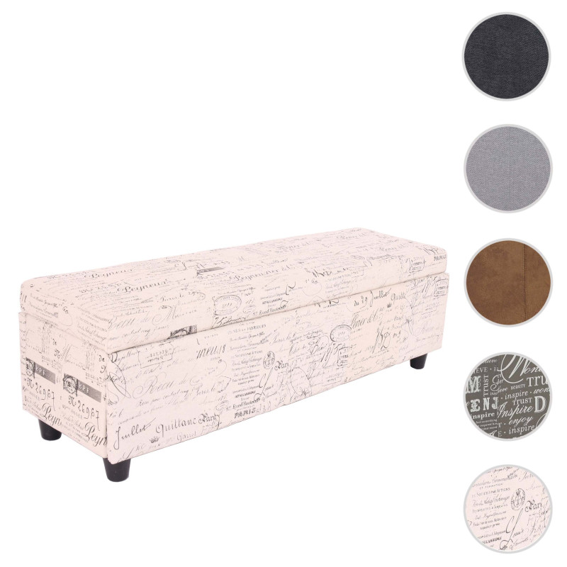 Banc/banquette/coffre de rangement Kriens, 112x45x45cm, tissu, crème / jacquard noir