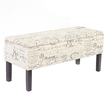 Banc/coffre de rangement Renens, 95x36x44, tissu, motif écriture