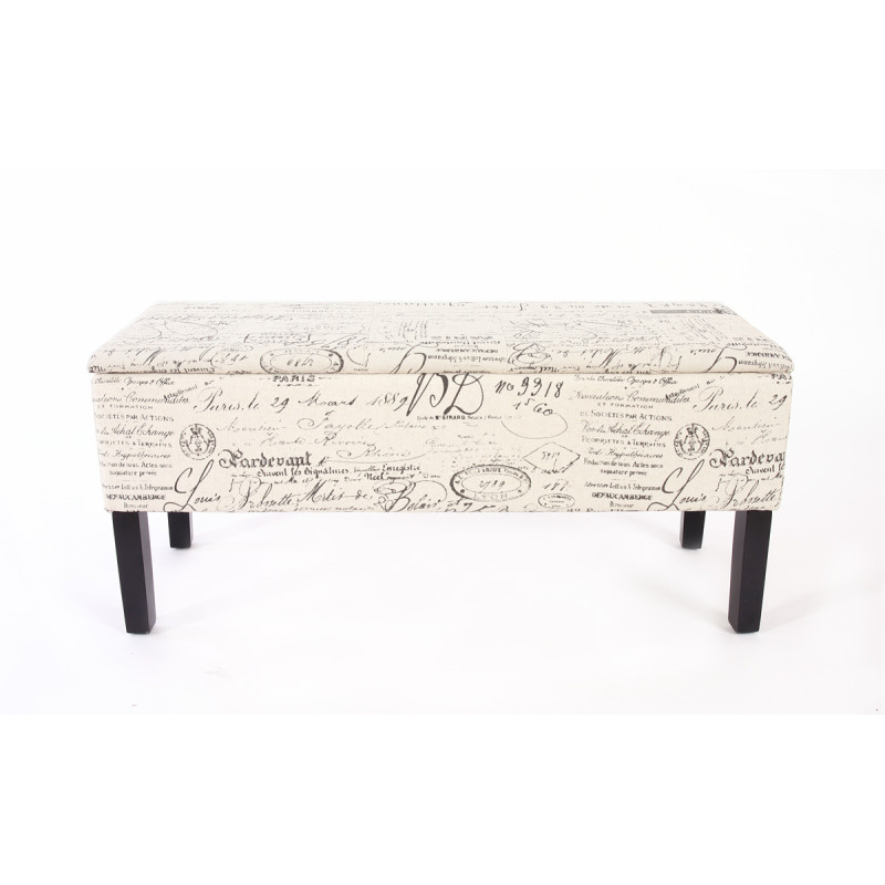 Banc/coffre de rangement Renens, 95x36x44, tissu, motif écriture