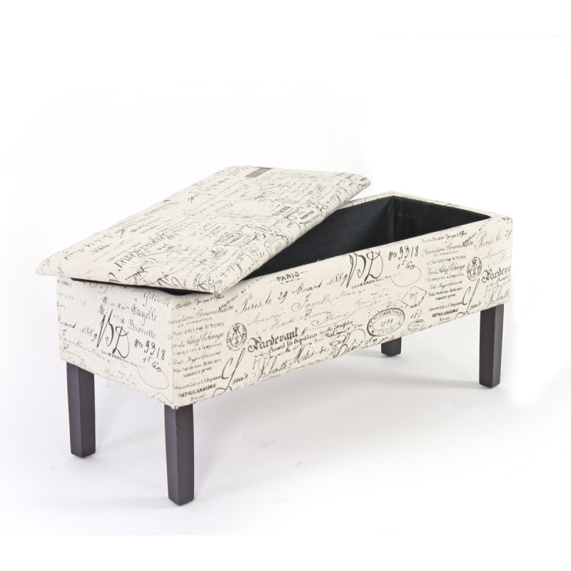 Banc/coffre de rangement Renens, 95x36x44, tissu, motif écriture