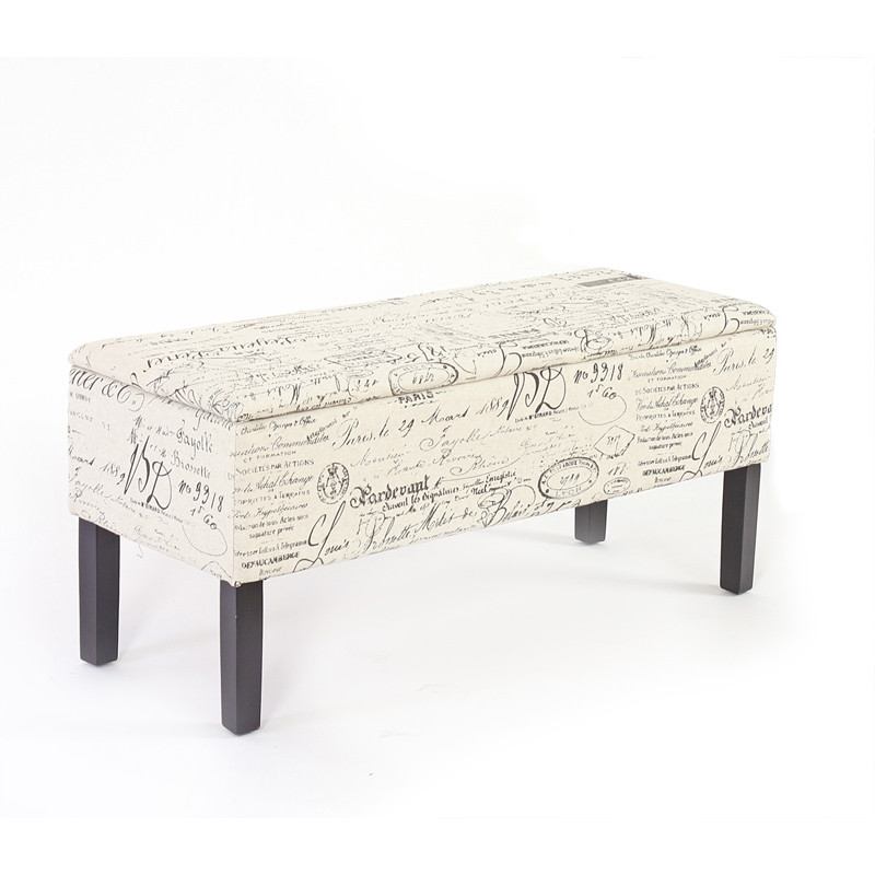 Banc/coffre de rangement Renens, 95x36x44, tissu, motif écriture