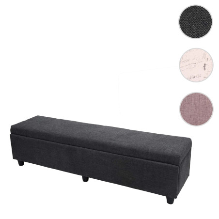 Banc banquette coffre de rangement Kriens XXL, 180x45x45cm, tissu, gris