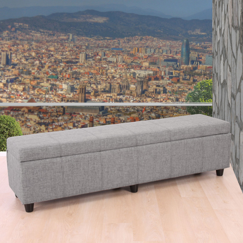 Banc banquette coffre de rangement Kriens XXL, 180x45x45cm, tissu, gris