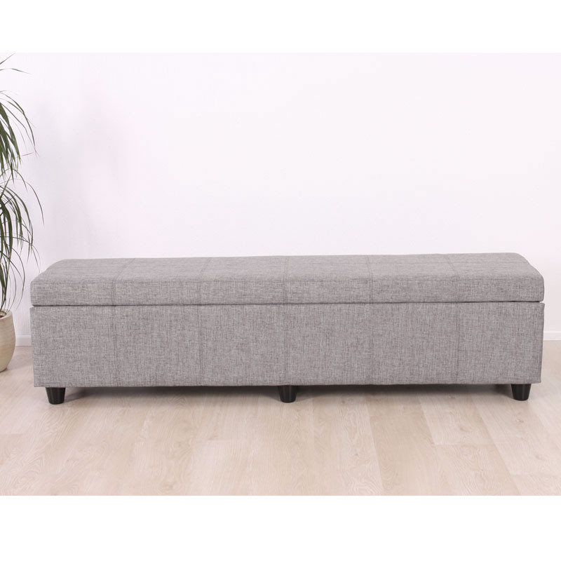 Banc banquette coffre de rangement Kriens XXL, 180x45x45cm, tissu, gris