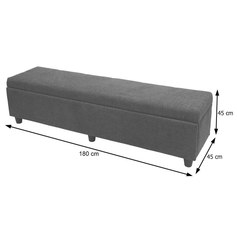 Banc banquette coffre de rangement Kriens XXL, 180x45x45cm, tissu, gris