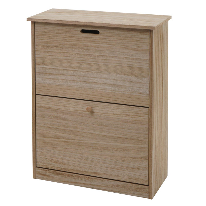 Boite à chaussures armoire à chaussures, 81x60x25cm 2 abattants, MDF en paulownia certifié MVG - brun naturel