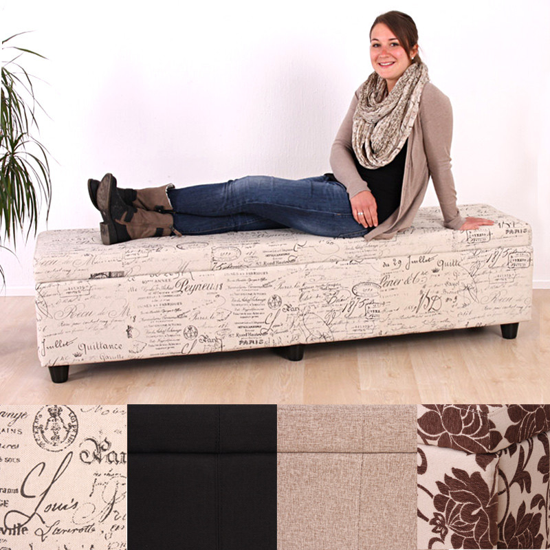 Banc banquette coffre de rangement Kriens XXL, 180x45x45cm, tissu, motif écriture