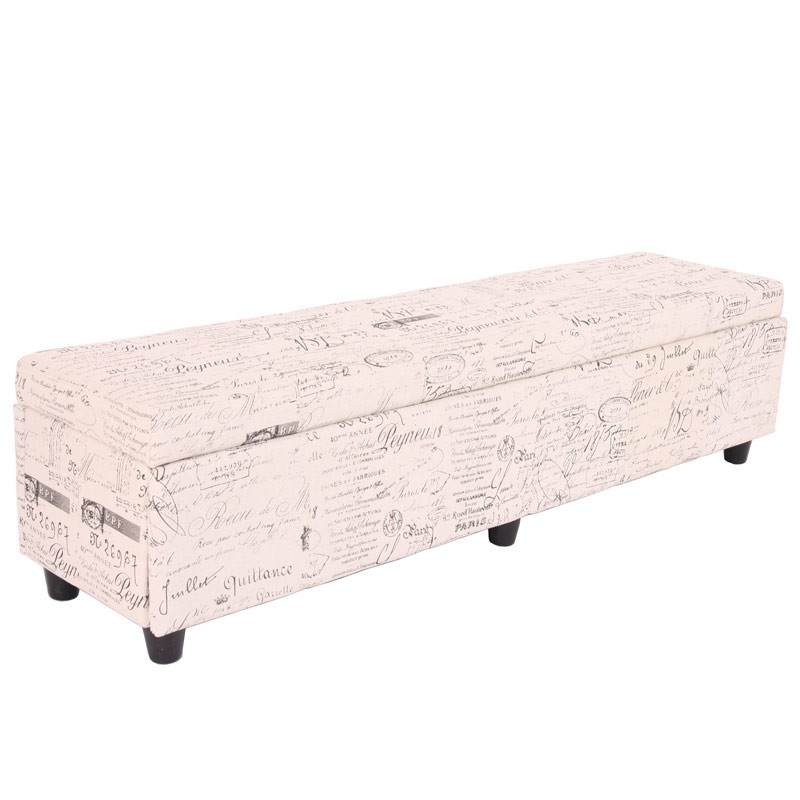 Banc banquette coffre de rangement Kriens XXL, 180x45x45cm, tissu, motif écriture