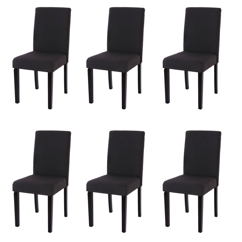 Lot de 6 chaises de séjour Littau, tissu noir, pieds foncés