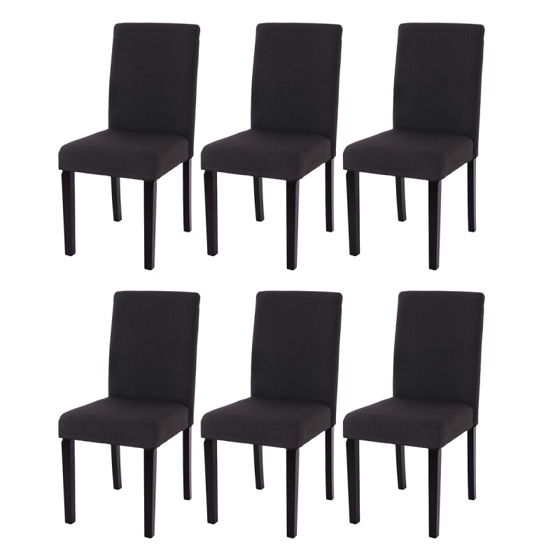 Lot de 6 chaises de séjour Littau, tissu noir, pieds foncés