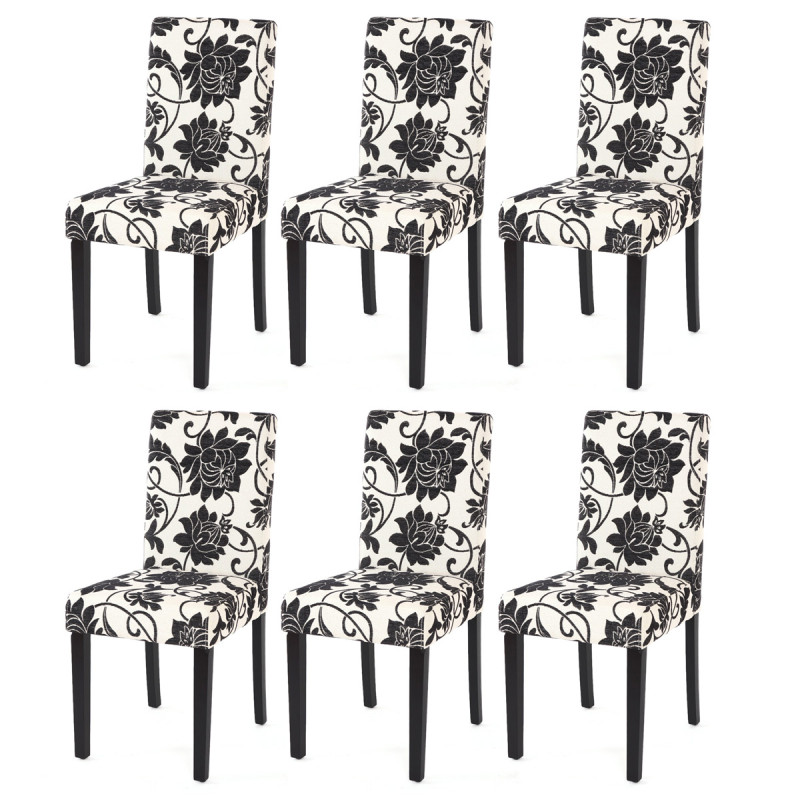 Lot de 6 chaises de séjour Littau, tissu jacquard, pieds foncés