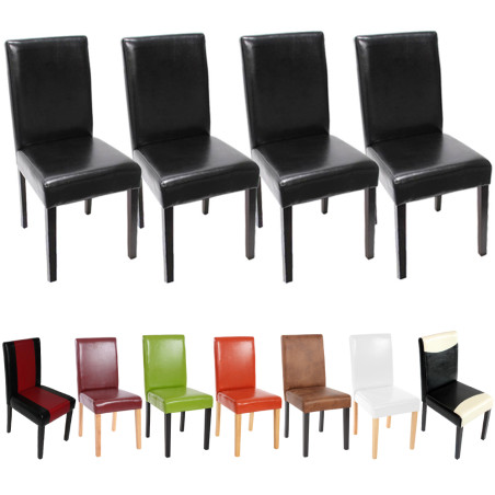 Lot de 4 chaises de séjour Littau, simili-cuir, noir-crème, pieds foncés